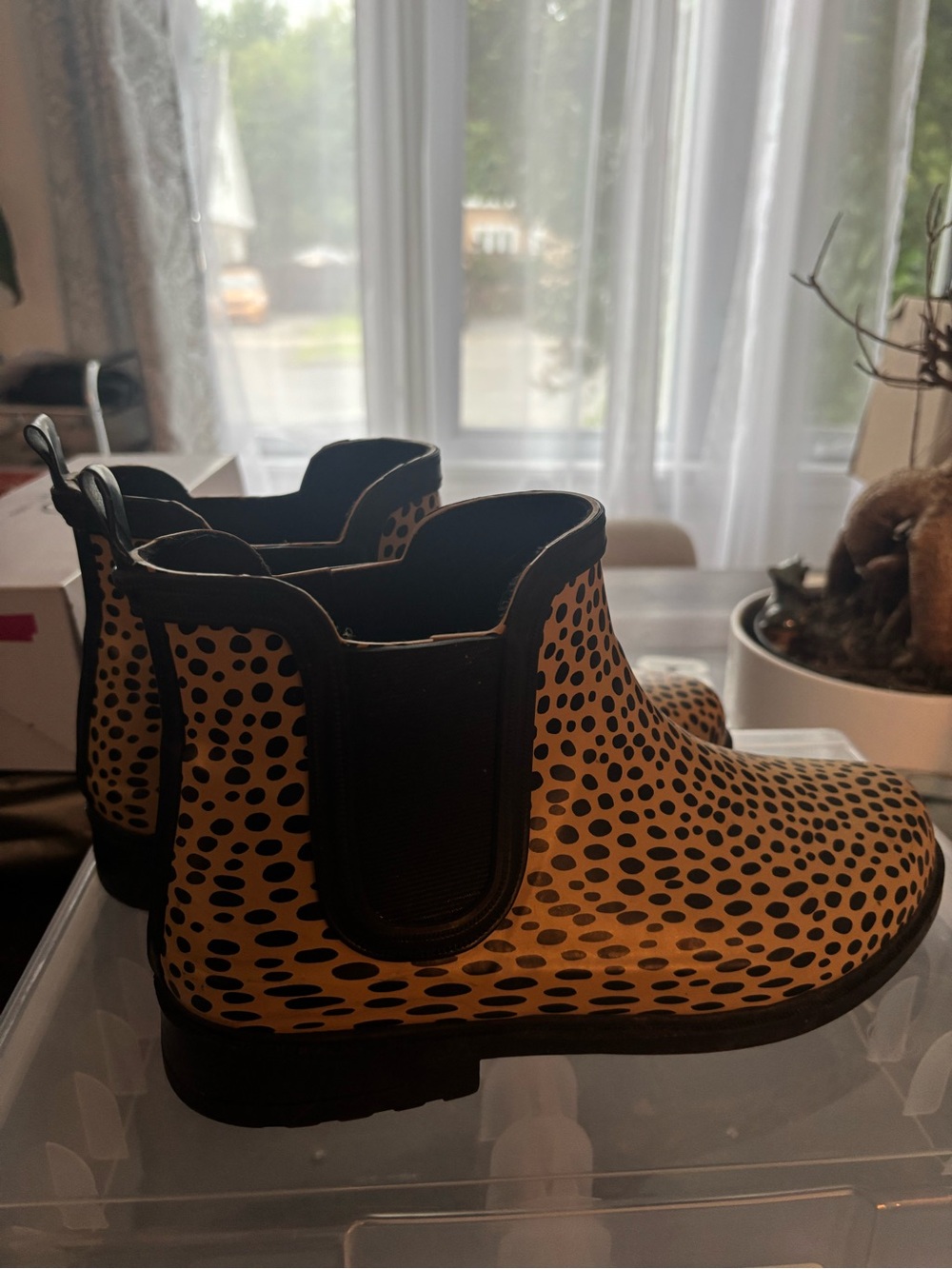 Wide Yellow and Black Rain Chelsea Boots